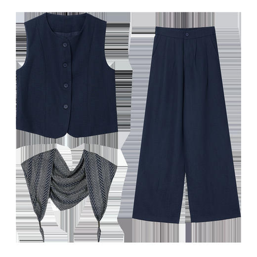 2025年秋装新款气质休闲减龄百搭无袖马甲上衣阔腿裤两件套送丝巾HR-HMQY8262 商品图4