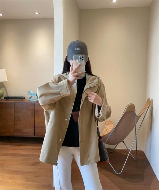 秋新款天丝棉廓形显瘦连帽风衣夹克外套 商品图5