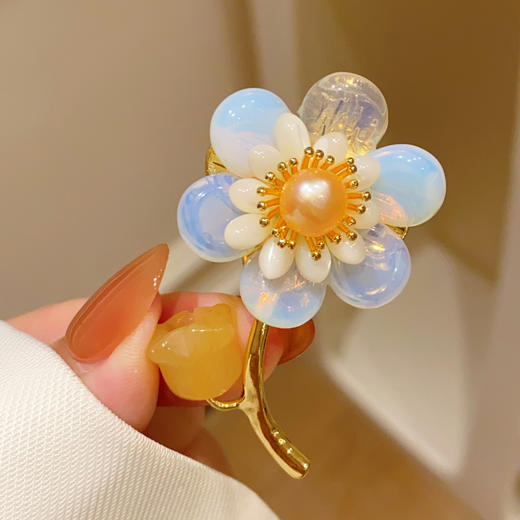 新中式复古珍珠花朵胸针国风郁金香别针 商品图1