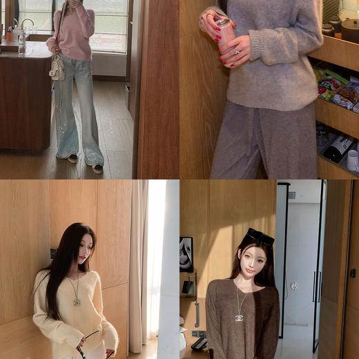 LIN BOUTIQUE 韩系甜妹 简约百搭纯色小V领针织长袖羊毛毛衣女新 商品图0