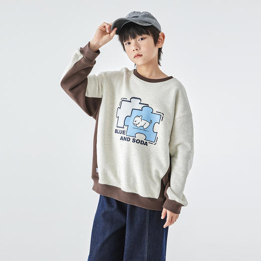 蓝汽水2025年冬季新款亲子中大男童插片拼接卫衣小狗趣味印花上衣 商品图2