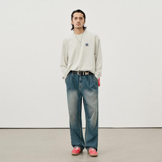 714street美式复古滑雪插画长袖上衣2025秋季情侣装纯棉印花T恤男 商品图3