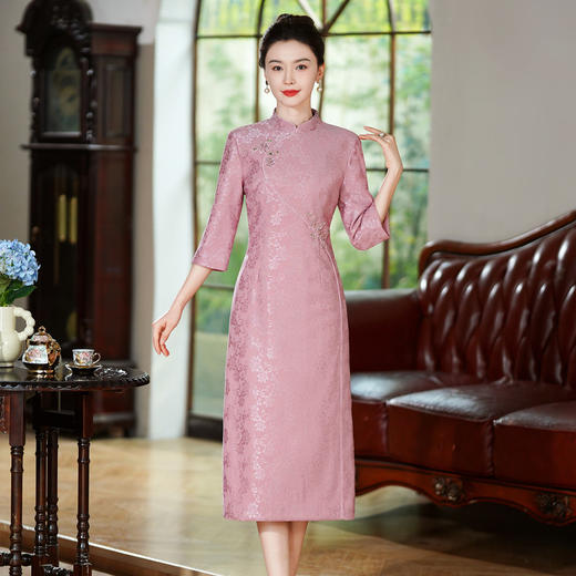 2025秋新礼服 粉色蕾丝旗袍婚庆礼服喜婆婆连衣裙TQ59 商品图2