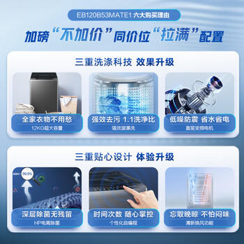 海尔（Haier） 全自动波轮洗衣机 12KG大容量 直驱变频 一级能效 家电京东自营 EB120B53Mate1 商品图4