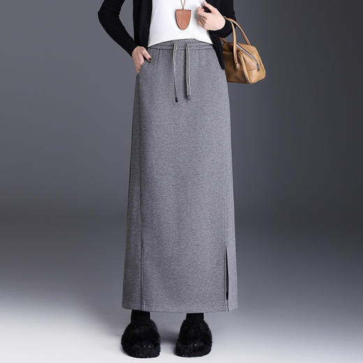 MYX垂坠感修身直筒裙开叉包臀一步裙2025年秋季新款松紧腰休闲半身裙 商品图1