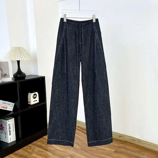 2025 秋冬新款！高个子加长拖地点点纱牛仔裤 抽绳小众阔腿型 100% 棉 显瘦显腿长 商品图2