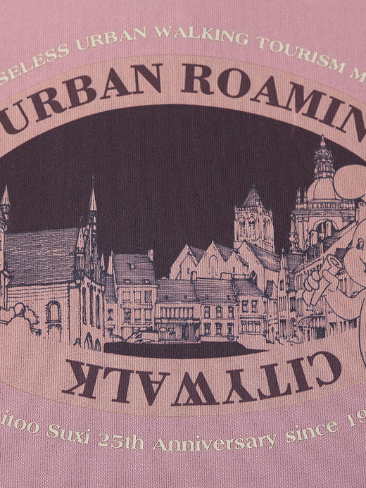 复古风卡其色印花圆领卫衣女 宽松百搭休闲上衣 商品图3