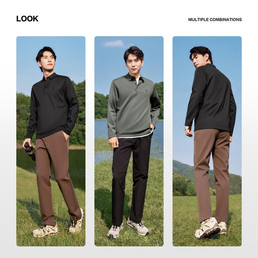 【户外/无缝/高弹】柒牌易打理长袖polo衫男装含羊毛保暖翻领T恤129T70070 商品图2