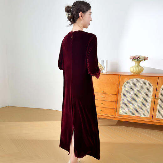 QYM SMAT85-Y妈妈装金丝绒连衣裙中长裙 商品图2