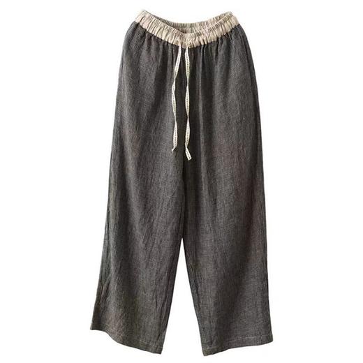 GYH 6212复古休闲简约色织裤系带拼色松紧腰显瘦直筒裤 商品图4