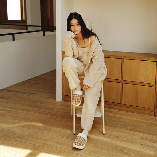 2025秋冬上新朴西暮沙棉拖鞋男女秋冬千鸟格毛绒加绒软底棉拖 商品图5