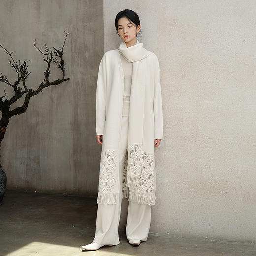 【林栖设计小店】纯白系列绵羊毛毛织围巾保暖镂空新中式2025秋冬新款流苏披肩女2953024 商品图2