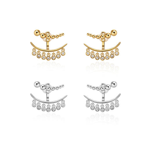 小众原单渐变金球金属拼接两戴式流苏锆石耳环 商品图6