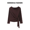 丁摩 天丝长袖t恤女装年秋季新款时尚纯色一字领显瘦系带上衣5ZF-M950 商品缩略图2
