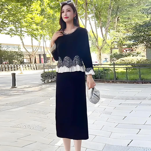 时尚金丝绒假两件连衣裙，气质拼接中长款女装裙子QYM-YJ25XY602 商品图2