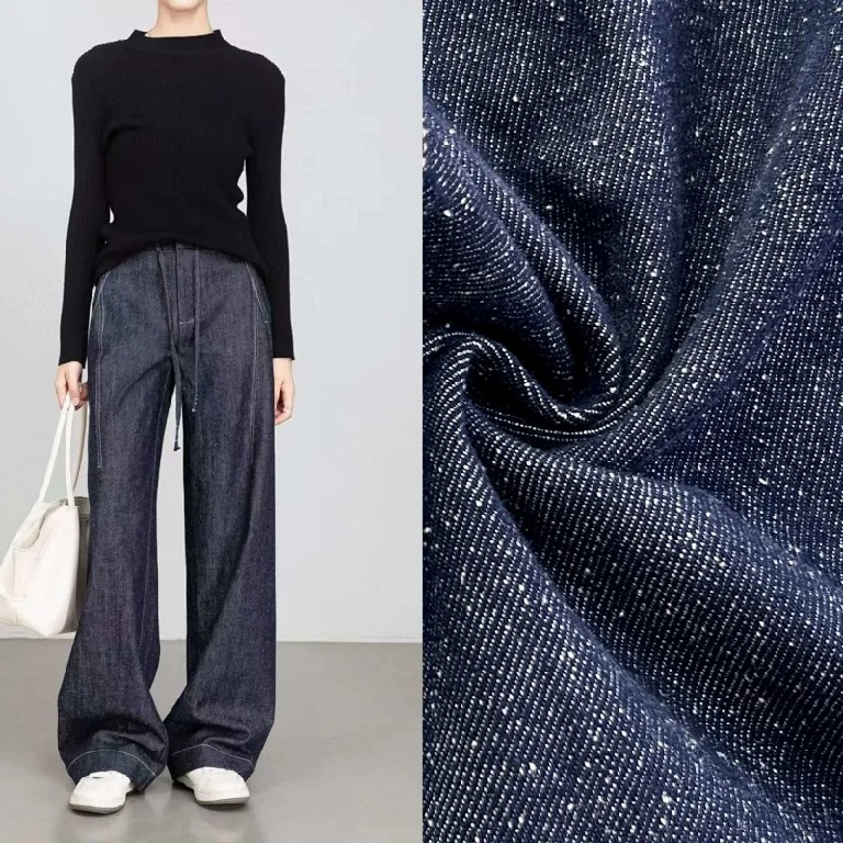 2025 秋冬新款！高个子加长拖地点点纱牛仔裤 抽绳小众阔腿型 100% 棉 显瘦显腿长