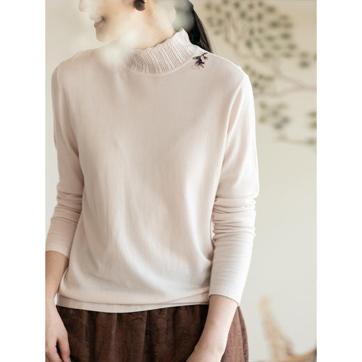 牧衣游原创 绵羊毛手工刺绣套头衫柔软舒适打底内搭毛织上衣 花域 商品图2