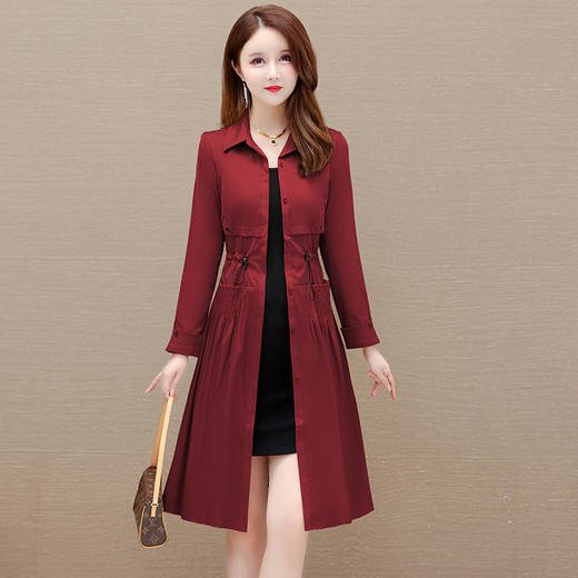 QYMLRX-1215C03-1-Y风衣女中长款英伦风外套春秋2025春秋新款气质时尚收腰中长款大衣 商品图1