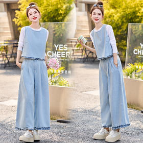 牛仔套装女2025年新款超火休闲洋气时尚减龄马甲阔腿裤三件套HR-YDYX9317