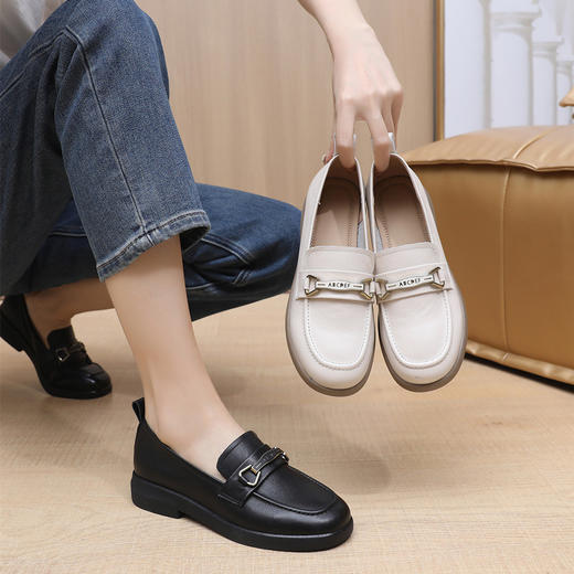 丁摩 女单鞋平底乐福鞋新款头层牛皮圆头女懒人鞋5ZF-9154 商品图0