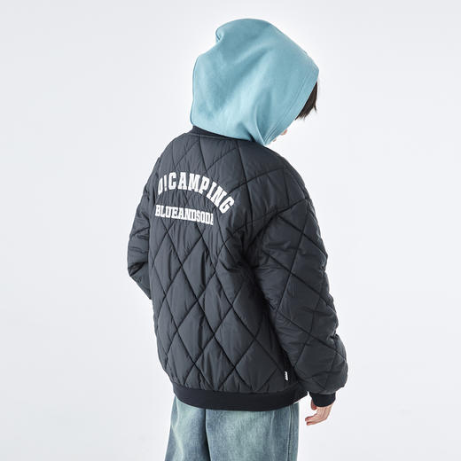 蓝汽水2025年冬季新款亲子中大童菱形格纹棒球棉服抗皱防泼水外套 商品图1