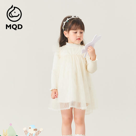 【MQD】女小童秋季拼接蕾丝假两件连衣裙套装 商品图2