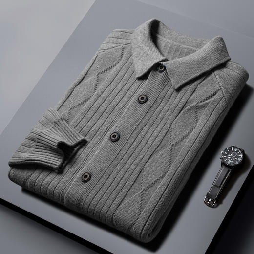 男士春秋季开衫 新款休闲男装翻领百搭针织衫简约潮流毛衣外套 商品图4
