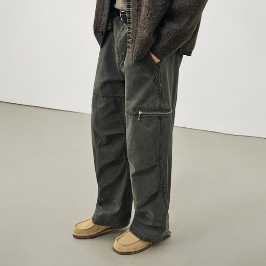 714street水洗做旧纯棉帆布工装裤男2025秋季美式伞兵裤宽松长裤 商品图2