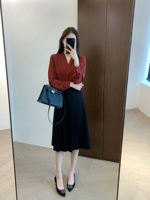 之禾千加半裙品质斜纹含羊毛精简压褶半裙 商品图7