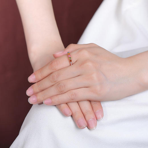 碧玺彩宝银手饰S925纯银玫瑰金色，彩色五连圆珠戒指CW-JZ07035 商品图3