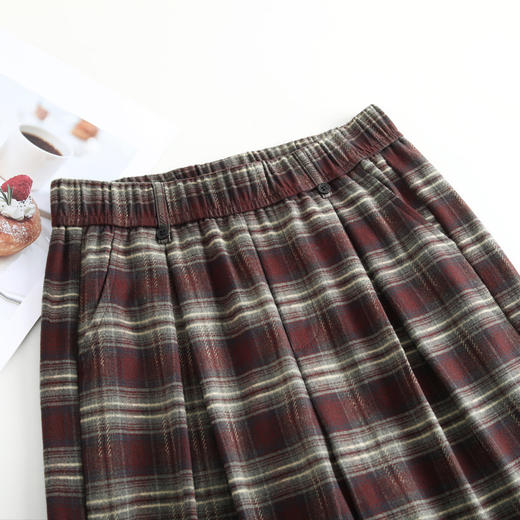 MYX窄版修身阔腿裤格纹休闲长裤2025年秋季新款松紧腰垂感高腰直筒裤 商品图3