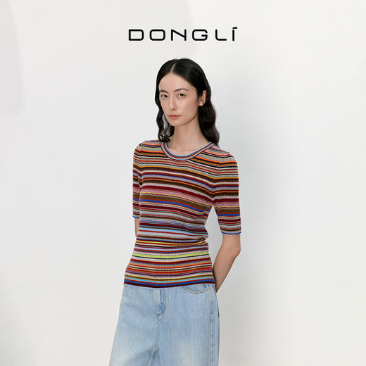 东黎 • 我不被驯化 里希特条纹 山羊绒女士秋季彩条半袖 5515 商品图2