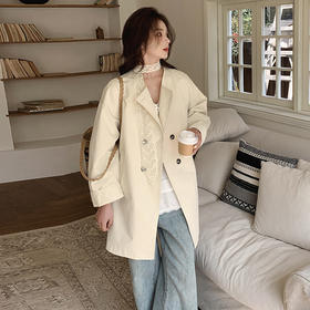 HR MDN25007法式蕾丝拼接风衣外套韩版宽松大衣