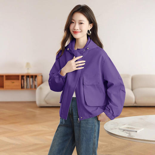 丁摩 连帽短款冲锋衣外套女春秋新款时尚百搭长袖上衣5ZF-6905 商品图0