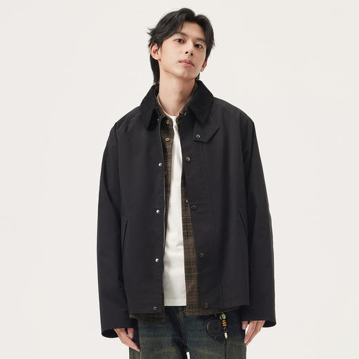 gxg.jeans男装 黑色拼接灯芯绒领工装宽松夹克外套男士 25秋热卖 商品图1
