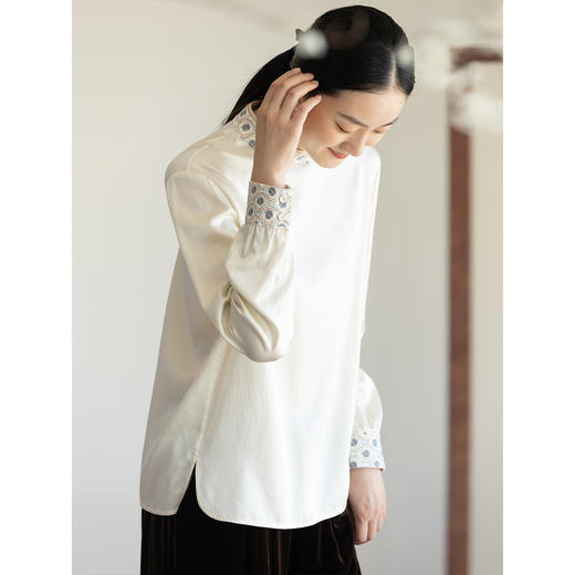 牧衣游原创 重磅22姆米机绣真丝衬衫新品古朴禅意中式风开衫 风畔 商品图2