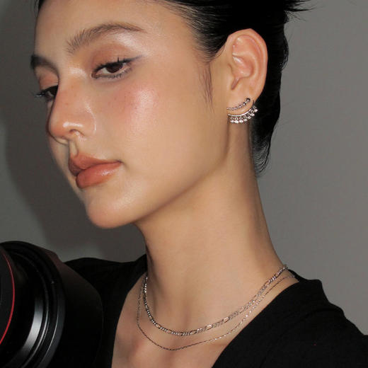 小众原单渐变金球金属拼接两戴式流苏锆石耳环 商品图2