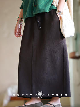 PETIT SCHAN小闪 CLO#429 relaxation 松弛感 棉混纺毛边拼接松紧腰卫裙长半裙