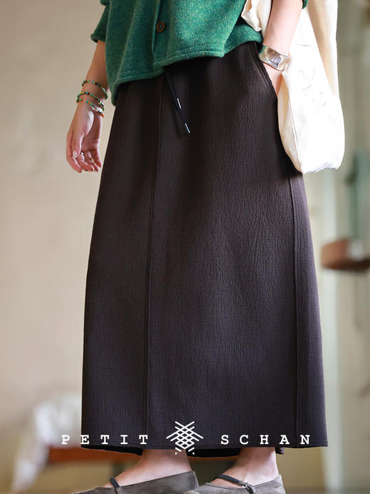 PETIT SCHAN小闪 CLO#429 relaxation 松弛感 棉混纺毛边拼接松紧腰卫裙长半裙 商品图0
