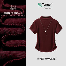 雀说项链短袖T恤洋气内搭褶皱收腰打底衫洋气天丝上衣ALM946