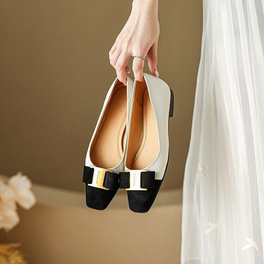 【预售5天】巨巨软！小香风~真皮法式复古方头单鞋女中跟气质浅口粗跟女鞋YS&A961 商品图3