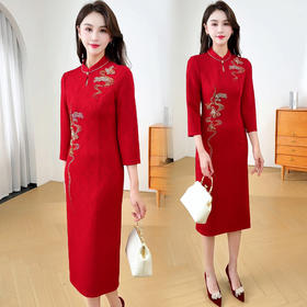 QYM 1857-Y旗袍气质优雅连衣裙礼服中长裙