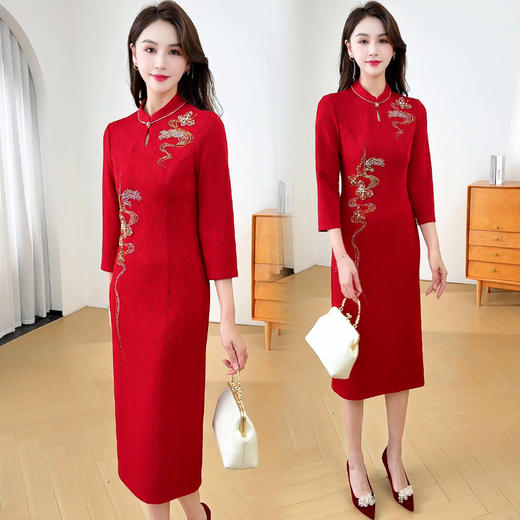 QYM 1857-Y旗袍气质优雅连衣裙礼服中长裙 商品图0
