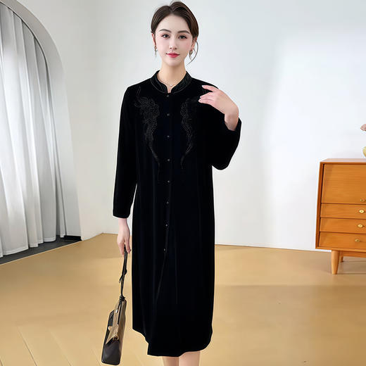 QYM SMAT82-1-Y时尚连衣裙复古旗袍改良中式裙宽松休闲中长裙 商品图2