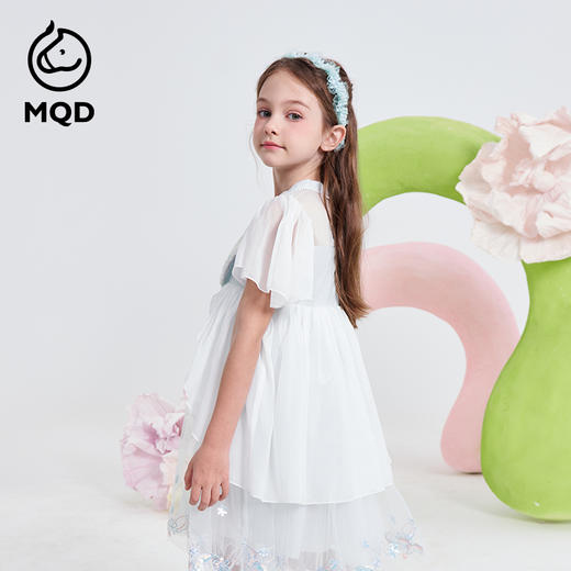 【MQD】女大童夏季新款国风精致绣花网纱短袖连衣裙 商品图1