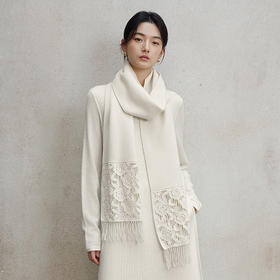 【林栖设计小店】纯白系列绵羊毛毛织围巾保暖镂空新中式2025秋冬新款流苏披肩女2953024