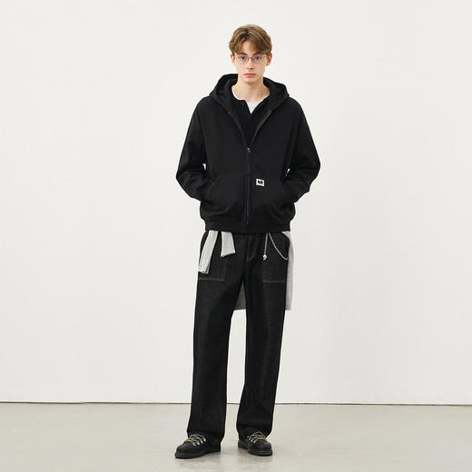 714street落肩宽松短廓版型加绒连帽卫衣开衫男2025秋冬情侣帽衫 商品图3