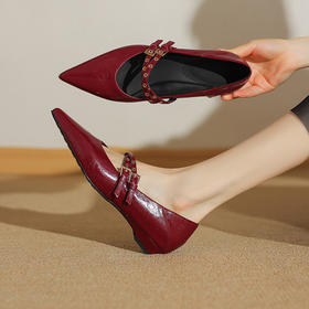 【预售5天】春秋季新款黑色时尚法式小坡跟单鞋气质百搭一字带浅口玛丽珍鞋ZF&25204