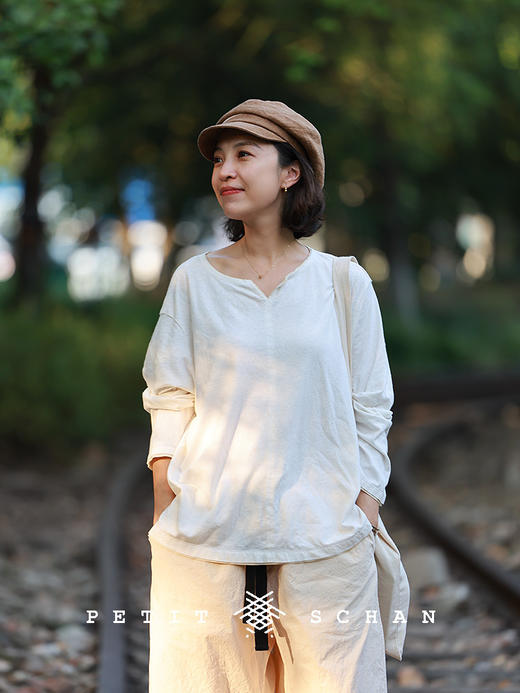 PETIT SCHAN小闪 CLO#898  Outline 描边 棉麻拼接长袖T恤 商品图2