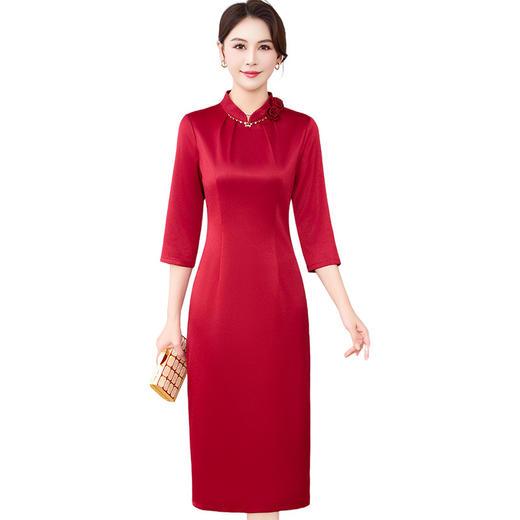 QYM 88568-Y妈妈礼服裙红色旗袍连衣裙 商品图4